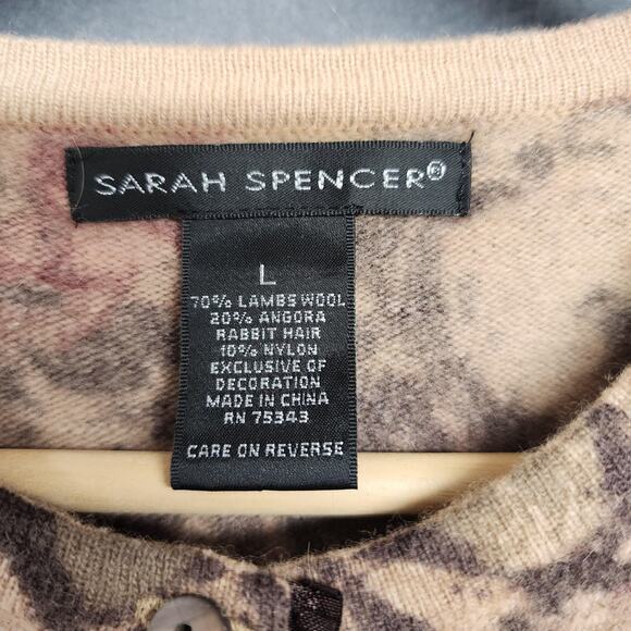 Sarah Spencer Sweater Womens Large Brown Pink Floral Angora Wool Cardigan Roses - Picture 3 of 14